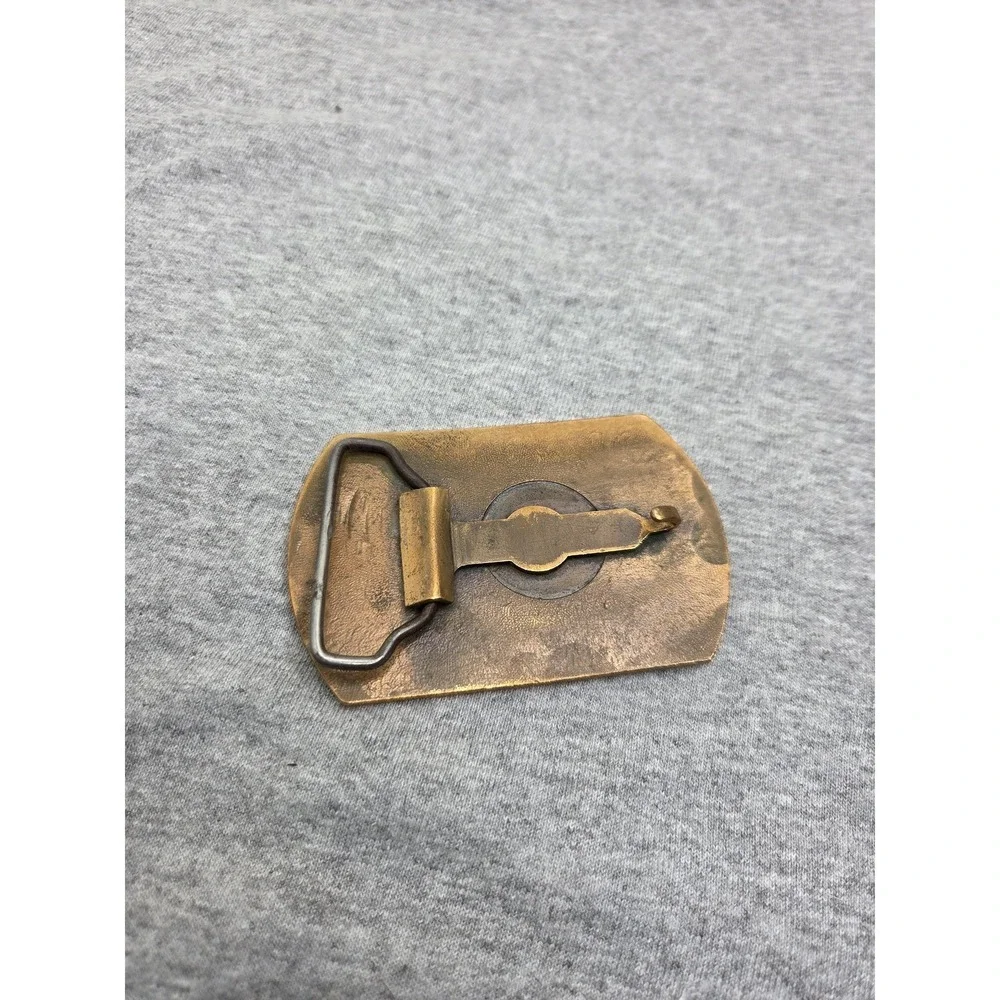 Vintage 1970s Solid Brass Grove Hydraulic Cranes Heavy Belt Buckle Mens USA